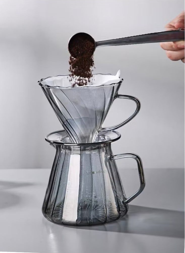 طقم صانع القهوة بالتنقيط V60 خادم قهوة يدوي إبريق شاي زجاج مقاوم للحرارة مع مصفاة قهوة كيميكس سعة 600 مل - Image 4